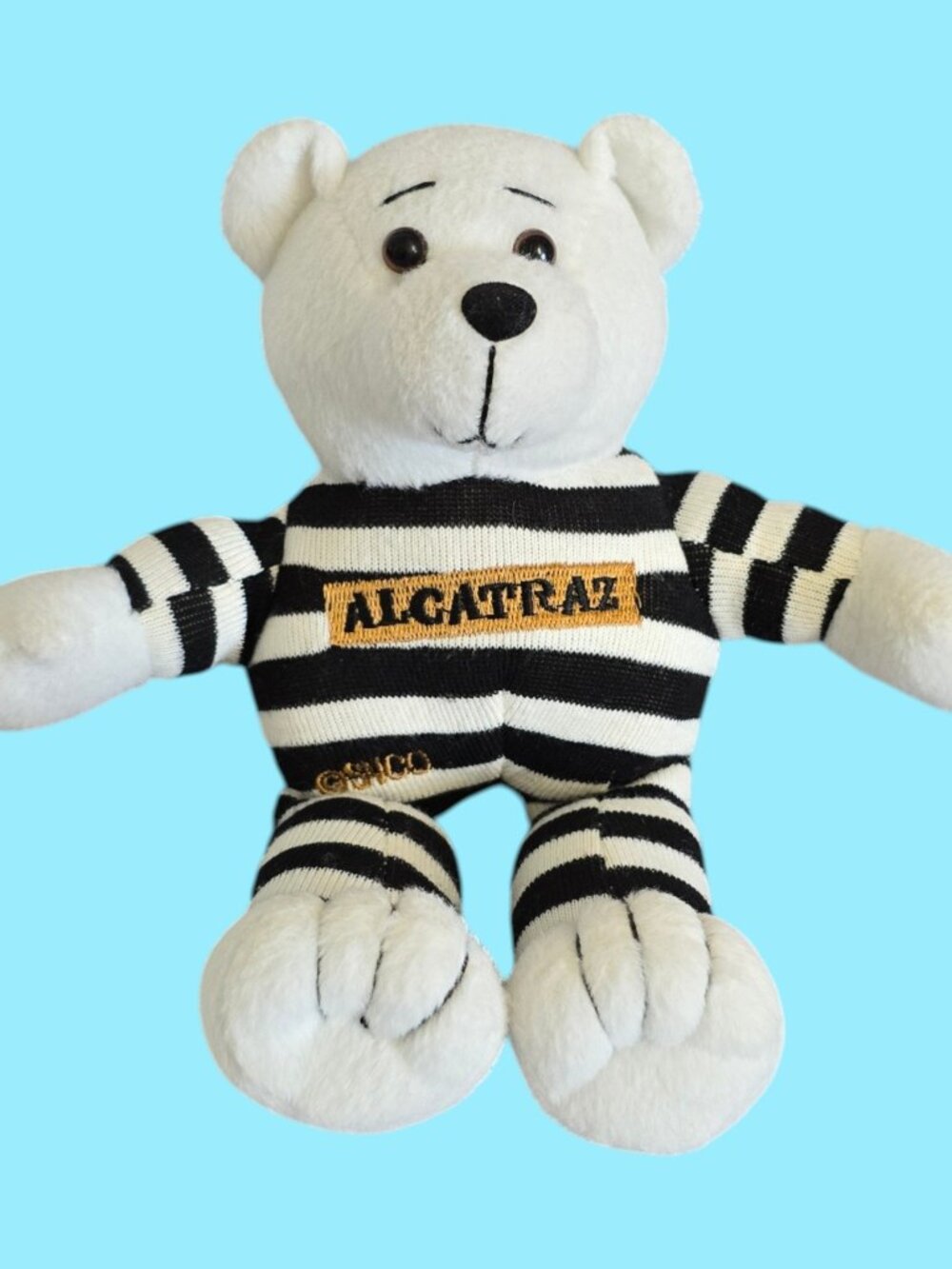 SNCO Alcatraz Bean Bag Plush Teddy Bear Prison Stripe Uniform Reject: Too Cute